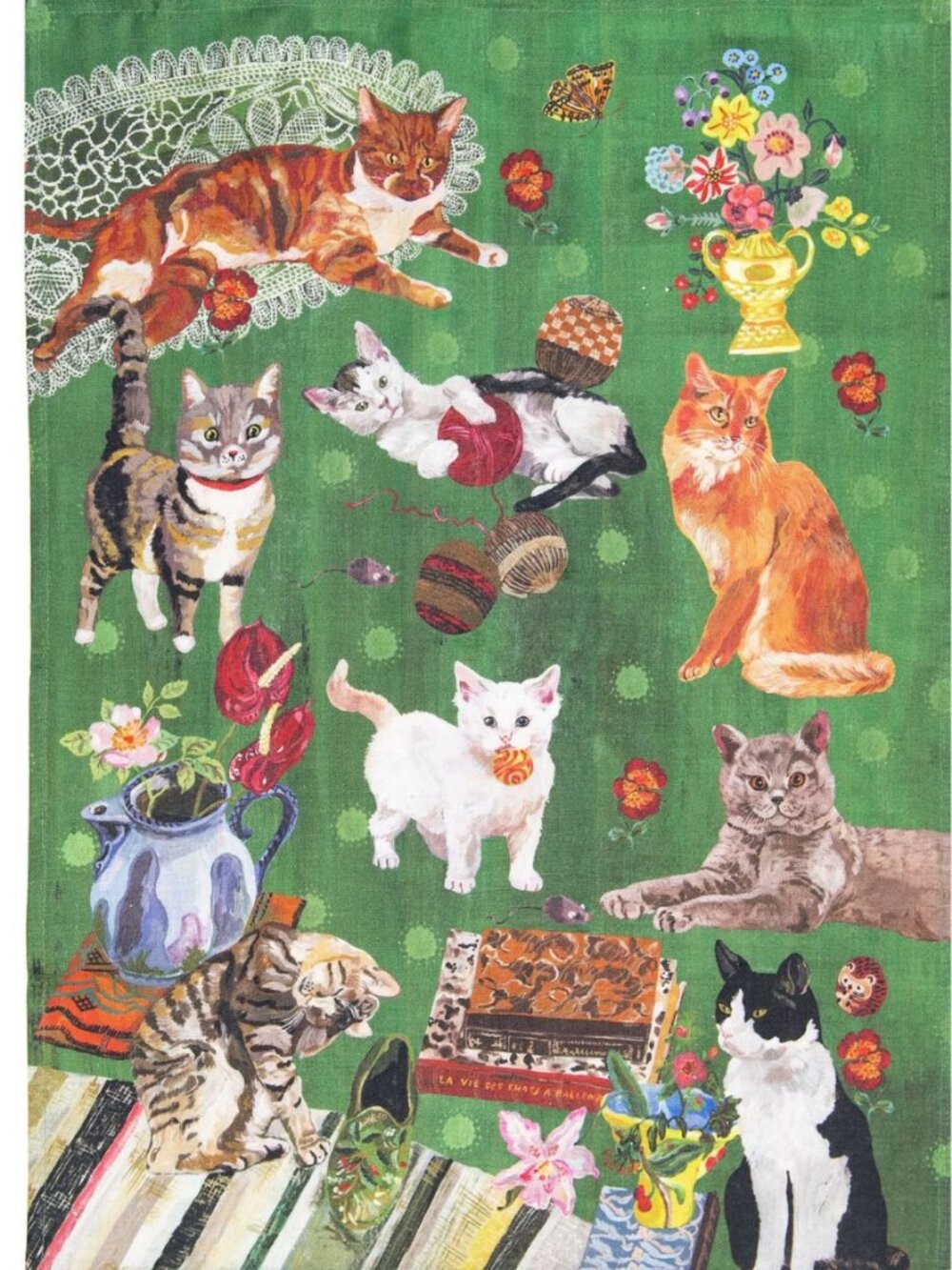 Nathalie Lete The Cats Linen Tea Towel Avenida Home 27" x 20"